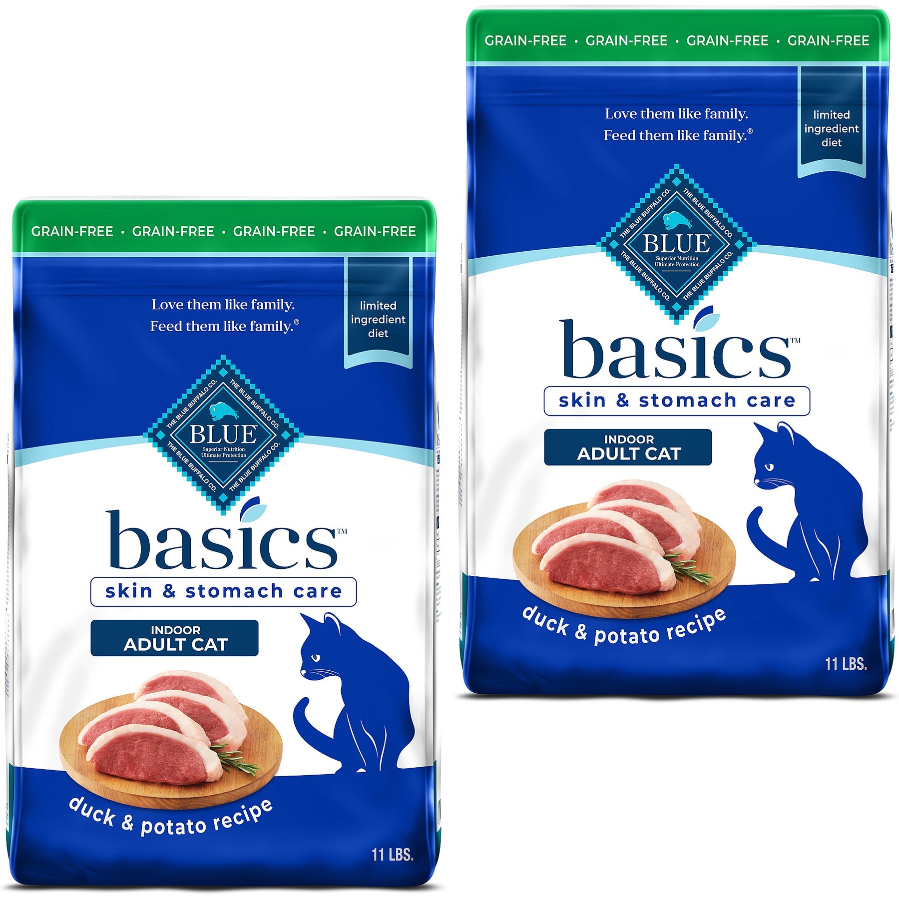 Blue Buffalo Basics Skin & Stomach Care Grain-Free Duck & Potato Recipe Dry Cat Food, 22-lb bundle