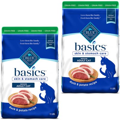 Blue Buffalo Blue Buffalo Basics Skin & Stomach Care Grain-Free Duck & Potato Recipe Dry Cat Food, 22-lb bundle