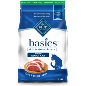 Blue Buffalo Basics Skin & Stomach Care Grain-Free Duck & Potato Recipe Dry Cat Food, 5-lb bag