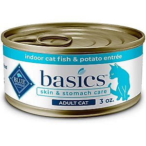 Blue Buffalo Basics Skin & Stomach Care Grain-Free Fish & Potato Entree Indoor Adult Canned Cat Food, 3-oz, case of 24