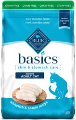 Blue Buffalo Basics Skin & Stomach Care Grain-Free Fish & Potato Recipe Dry Cat Food, 11-lb bag