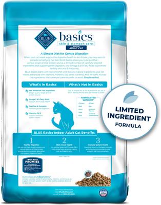 Show full view: Blue Buffalo Basics Skin & Stomach Care Grain-Free Fish & Potato Recipe Dry Cat Food, 11-lb bag slide 3 of 12