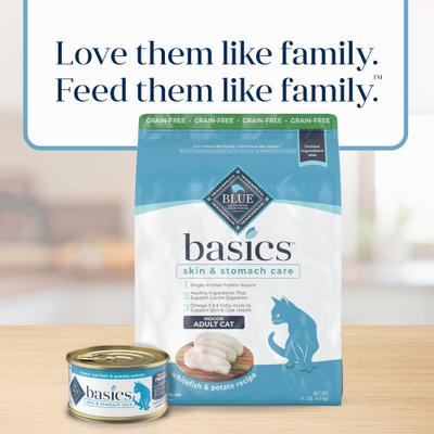 Show full view: Blue Buffalo Basics Skin & Stomach Care Grain-Free Fish & Potato Recipe Dry Cat Food, 11-lb bag slide 10 of 12
