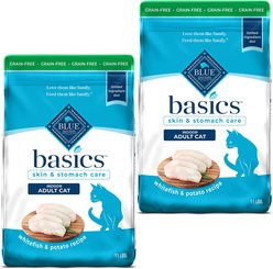 Blue Buffalo Basics Skin & Stomach Care Grain-Free Fish & Potato Recipe Dry Cat Food, 22-lb bundle 