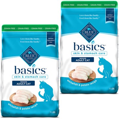 Blue Buffalo Blue Buffalo Basics Skin & Stomach Care Grain-Free Fish & Potato Recipe Dry Cat Food, 22-lb bundle