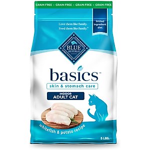 Blue Buffalo Basics Skin & Stomach Care Grain-Free Fish & Potato Recipe Dry Cat Food, 5-lb bag