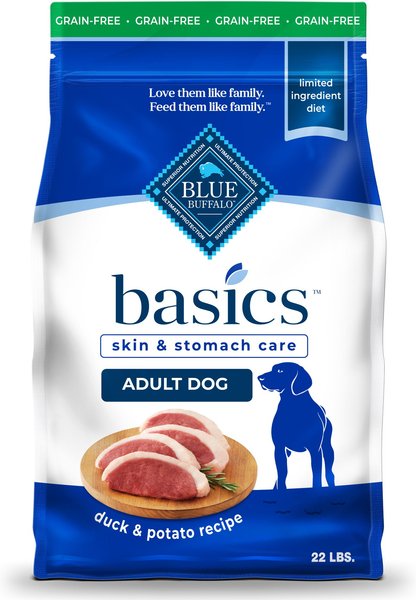 Blue Buffalo Basics Skin & Stomach Care Grain-Free Formula Duck & Potato Recipe Adult Dry Dog Food, 22-lb bag