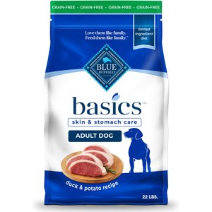 Blue Buffalo Basics Skin & Stomach Care Grain-Free Formula Duck & Potato Recipe Adult Dry Dog Food, 22-lb bag