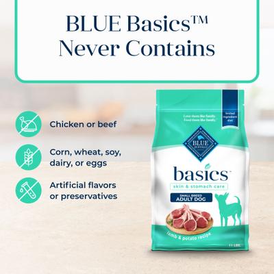 Show full view: Blue Buffalo Basics Skin & Stomach Care Grain-Free Formula Lamb & Potato Recipe Small Breed Adult Dry Dog Food, 11-lb bag slide 7 of 12