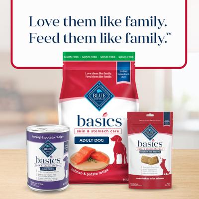 Show full view: Blue Buffalo Basics Skin & Stomach Care Grain-Free Formula Salmon & Potato Recipe Adult Dry Dog Food, 11-lb bag slide 10 of 12
