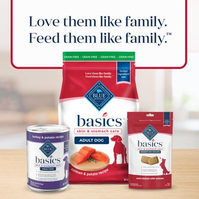 Show full view: Blue Buffalo Basics Skin & Stomach Care Grain-Free Formula Salmon & Potato Recipe Adult Dry Dog Food, 4-lb bag slide 10 of 12