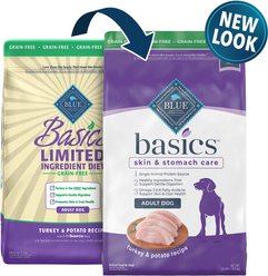 Blue Buffalo Basics Skin & Stomach Care Grain-Free Formula Turkey & Potato Recipe Adult Dry Food + Biscuits Turkey & Potato Dog Treats slide 2 of 7