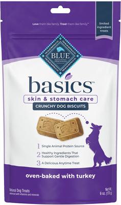 Show full view: Blue Buffalo Basics Skin & Stomach Care Grain-Free Formula Turkey & Potato Recipe Adult Dry Food + Biscuits Turkey & Potato Dog Treats slide 5 of 7