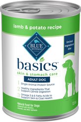 Blue Buffalo Basics Skin & Stomach Care Grain-Free Lamb & Potato Adult Canned Dog Food, 12.5-oz, case of 12