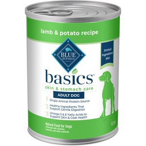 Blue Buffalo Basics Skin & Stomach Care Grain-Free Lamb & Potato Adult Canned Dog Food, 12.5-oz, case of 12