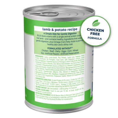 Show full view: Blue Buffalo Basics Skin & Stomach Care Grain-Free Lamb & Potato Adult Canned Dog Food, 12.5-oz, case of 12 slide 3 of 12
