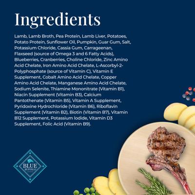 Show full view: Blue Buffalo Basics Skin & Stomach Care Grain-Free Lamb & Potato Adult Canned Dog Food, 12.5-oz, case of 12 slide 6 of 12