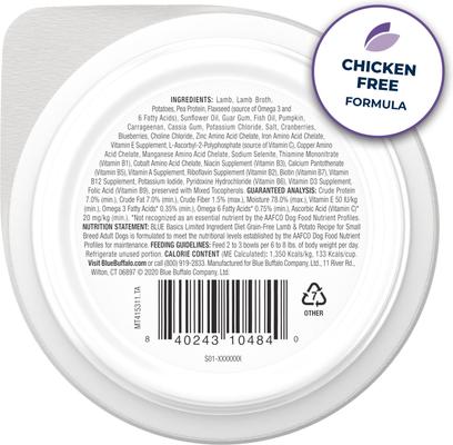 Show full view: Blue Buffalo Basics Skin & Stomach Care Grain-Free Lamb & Potato Small Breed Adult Wet Dog Food, 3.5-oz, case of 12 slide 3 of 12