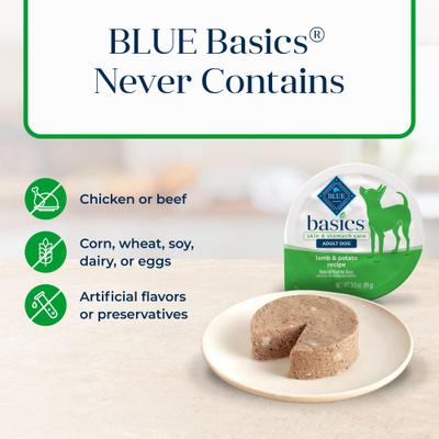 Show full view: Blue Buffalo Basics Skin & Stomach Care Grain-Free Lamb & Potato Small Breed Adult Wet Dog Food, 3.5-oz, case of 12 slide 7 of 12