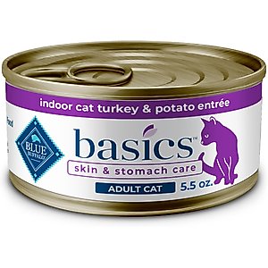 Blue Buffalo Basics Skin & Stomach Care Grain-Free Turkey & Potato Entree Indoor Adult Canned Cat Food, 5.5-oz, case of 24
