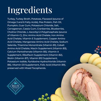 Show full view: Blue Buffalo Basics Skin & Stomach Care Grain-Free Turkey & Potato Recipe Canned Dog Food, 12.5-oz, case of 12 slide 6 of 12