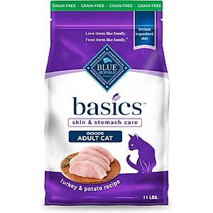 Blue Buffalo Basics Skin & Stomach Care Grain-Free Turkey & Potato Recipe Dry Cat Food, 11-lb bag