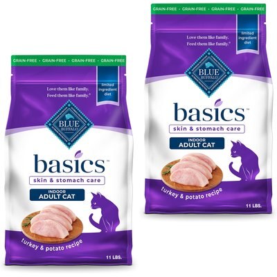 Blue Buffalo Blue Buffalo Basics Skin & Stomach Care Grain-Free Turkey & Potato Recipe Dry Cat Food, 22-lb bundle