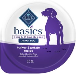Blue Buffalo Basics Skin & Stomach Care Grain-Free Turkey & Potato Small Breed Adult Wet Dog Food, 3.5-oz, case of 12