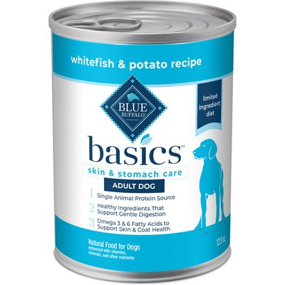 Blue Buffalo Blue Buffalo Basics Skin & Stomach Care Grain-Free Whitefish Entrée Adult Canned Dog Food, 12.5-oz can, case of 12