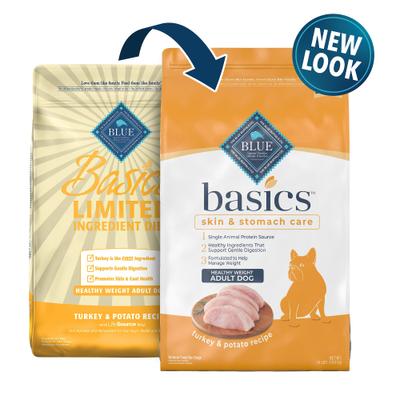 Show full view: Blue Buffalo Basics Skin & Stomach Care Healthy Weight Turkey & Potato Recipe Adult Dry Dog Food, 24-lb bag slide 3 of 12