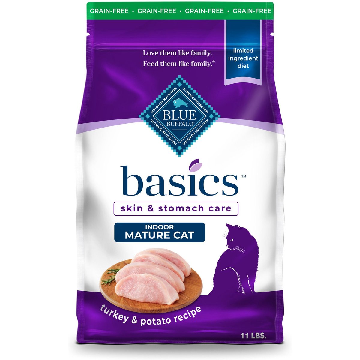 Blue Buffalo Basics Turkey & Potato Senior Dry Cat Food, 11-lb bag