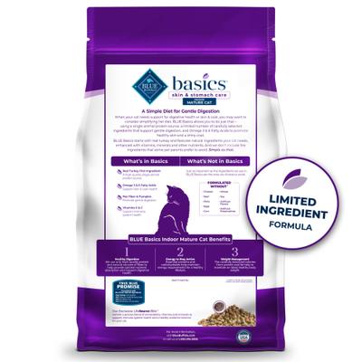 Show full view: Blue Buffalo Basics Skin & Stomach Care Mature Grain-Free Turkey & Potato Recipe Dry Cat Food, 11-lb bag slide 3 of 12