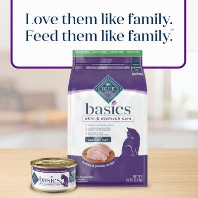 Show full view: Blue Buffalo Basics Skin & Stomach Care Mature Grain-Free Turkey & Potato Recipe Dry Cat Food, 11-lb bag slide 10 of 12