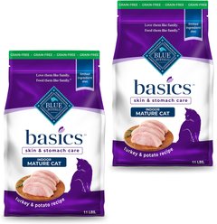 Blue Buffalo Basics Skin & Stomach Care Mature Grain-Free Turkey & Potato Recipe Dry Cat Food, 22-lb bundle 