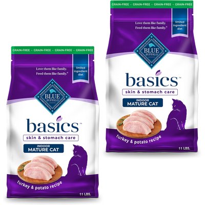 Blue Buffalo Blue Buffalo Basics Skin & Stomach Care Mature Grain-Free Turkey & Potato Recipe Dry Cat Food, 22-lb bundle