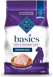 Blue Buffalo Basics Skin & Stomach Care Turkey & Potato Recipe Senior Dry Dog Food, 4-lb bag