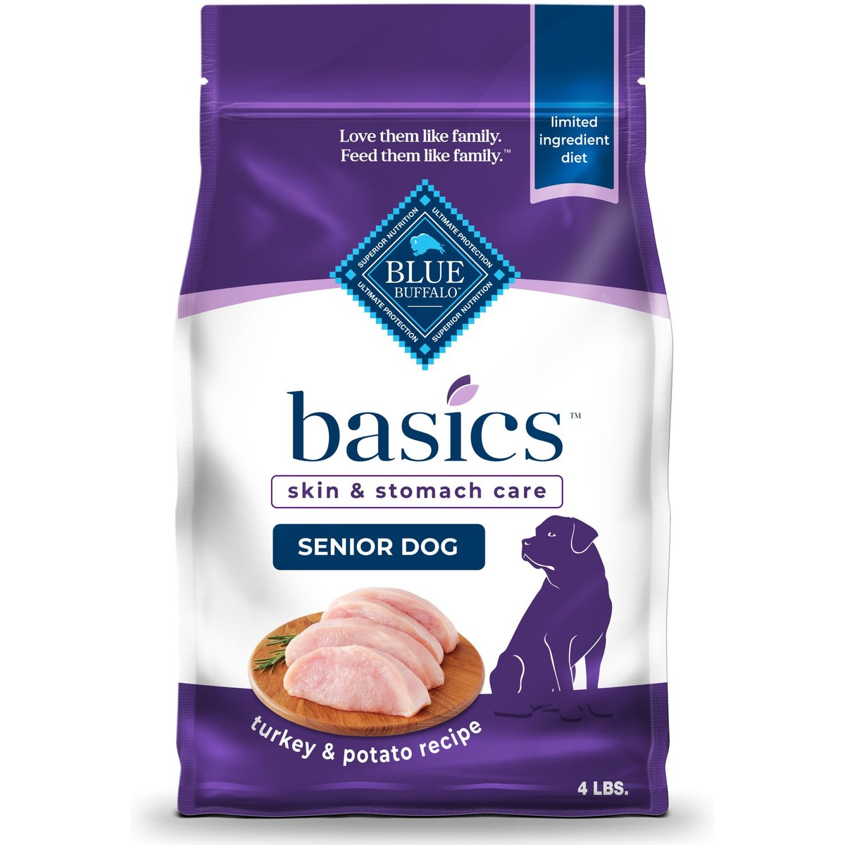 Blue Buffalo Basics Turkey & Potato Recipe Senior Dry Dog Food, 4 lb