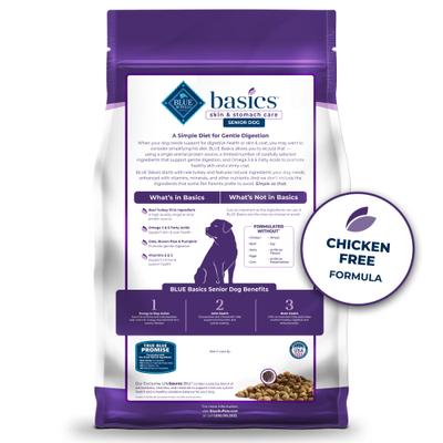 Show full view: Blue Buffalo Basics Skin & Stomach Care Turkey & Potato Recipe Senior Dry Dog Food, 4-lb bag slide 3 of 12