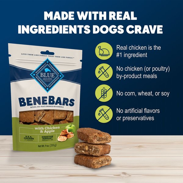 Blue Buffalo BeneBars Chicken & Apple Digestive Support with Prebiotic Fiber Dog Treats, 9-oz bag