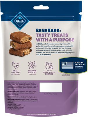Show full view: Blue Buffalo Benebars Immune Support, Chicken & Mixed Berries Natural Dog Treats, 9-oz bag slide 3 of 11