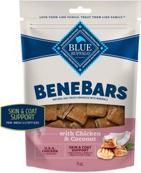 Blue Buffalo Benebars Skin & Coat Support, Chicken & Coconut Natural Dog Treats, 9-oz bag