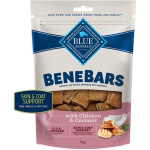 Blue Buffalo Benebars Skin & Coat Support, Chicken & Coconut Natural Dog Treats, 9-oz bag