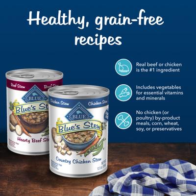 Show full view: Blue Buffalo Blue's Stews Grain-Free Chicken & Beef Variety Pack Adult Wet Dog Food, 12.5-oz can, case of 12 slide 3 of 8