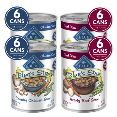 Show full view: Blue Buffalo Blue's Stews Grain-Free Chicken & Beef Variety Pack Adult Wet Dog Food, 12.5-oz can, bundle of 24  slide 1 of 8
