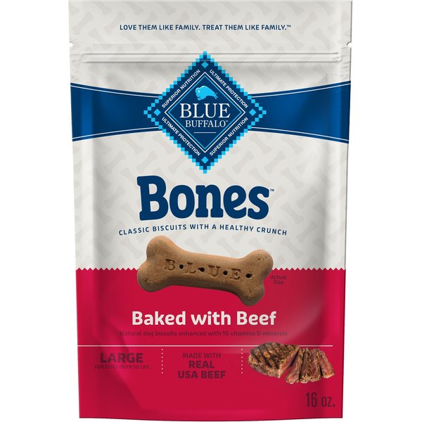 Blue Buffalo Bones Classic Biscuits Bacon Large Dog Treats, 16-oz bag
