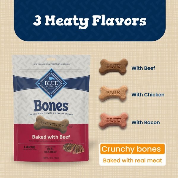 Blue Buffalo Bones Classic Biscuits Chicken Large Dog Treats, 16-oz bag