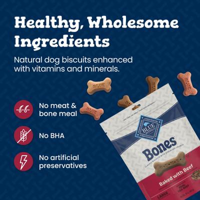 Show full view: Blue Buffalo Bones Classic Biscuits Beef Dog Treats, 16-oz bag, Large slide 8 of 11