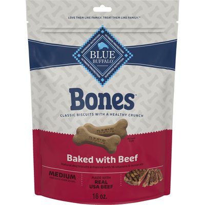 Blue Buffalo Blue Buffalo Bones Classic Biscuits Beef Dog Treats, 16-oz bag, Medium