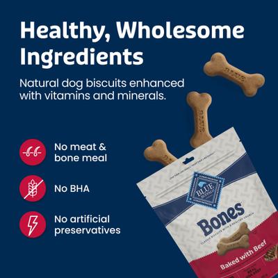 Show full view: Blue Buffalo Bones Classic Biscuits Beef Dog Treats, 16-oz bag, Medium slide 8 of 10