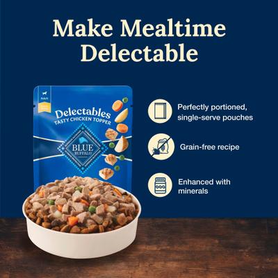 Show full view: Blue Buffalo Delectables Chicken Dinner Natural Wet Dog Food 3-oz pouch, case of 24 slide 5 of 11